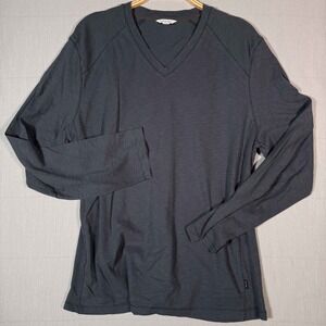 Calvin Klein Long Sleeve V-Neck Shirt Charcoal Grey Textured Slub Mens Large